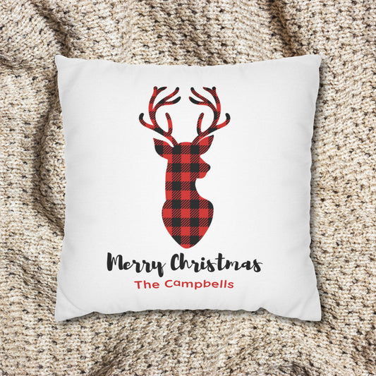 Personalized  Buffalo Plaid Deer Square Pillow Cover