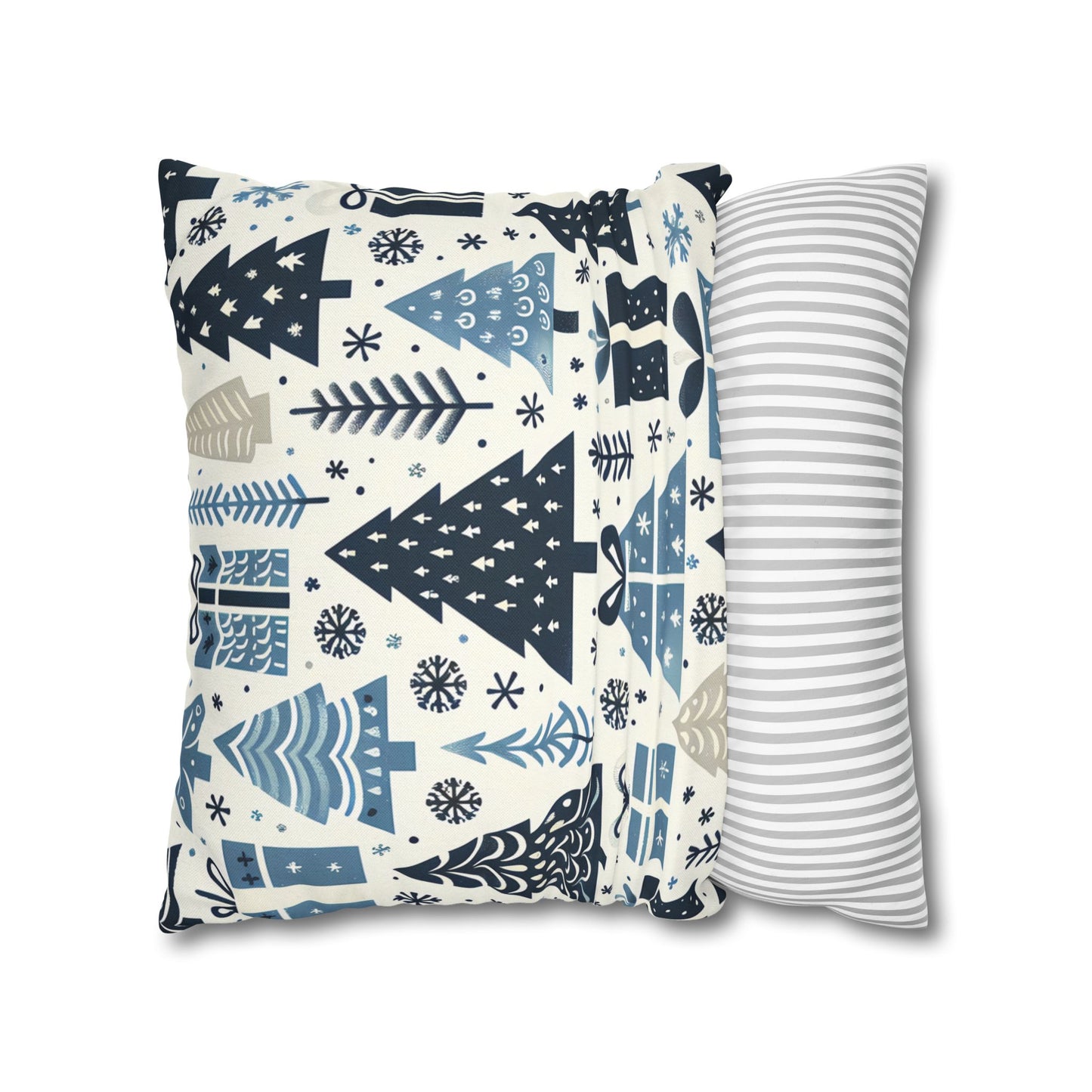 Blue Christmas Tree Pattern Square Pillow Cover