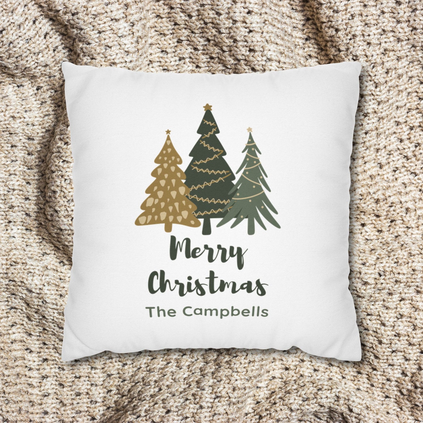 Personalized  Merry Christmas Tree Square Pillow Cover