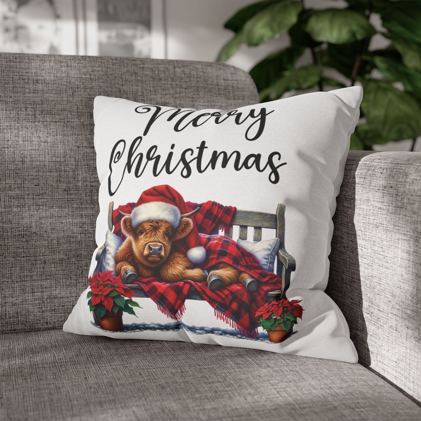 Highland Cow Christmas Square Pillow Cover