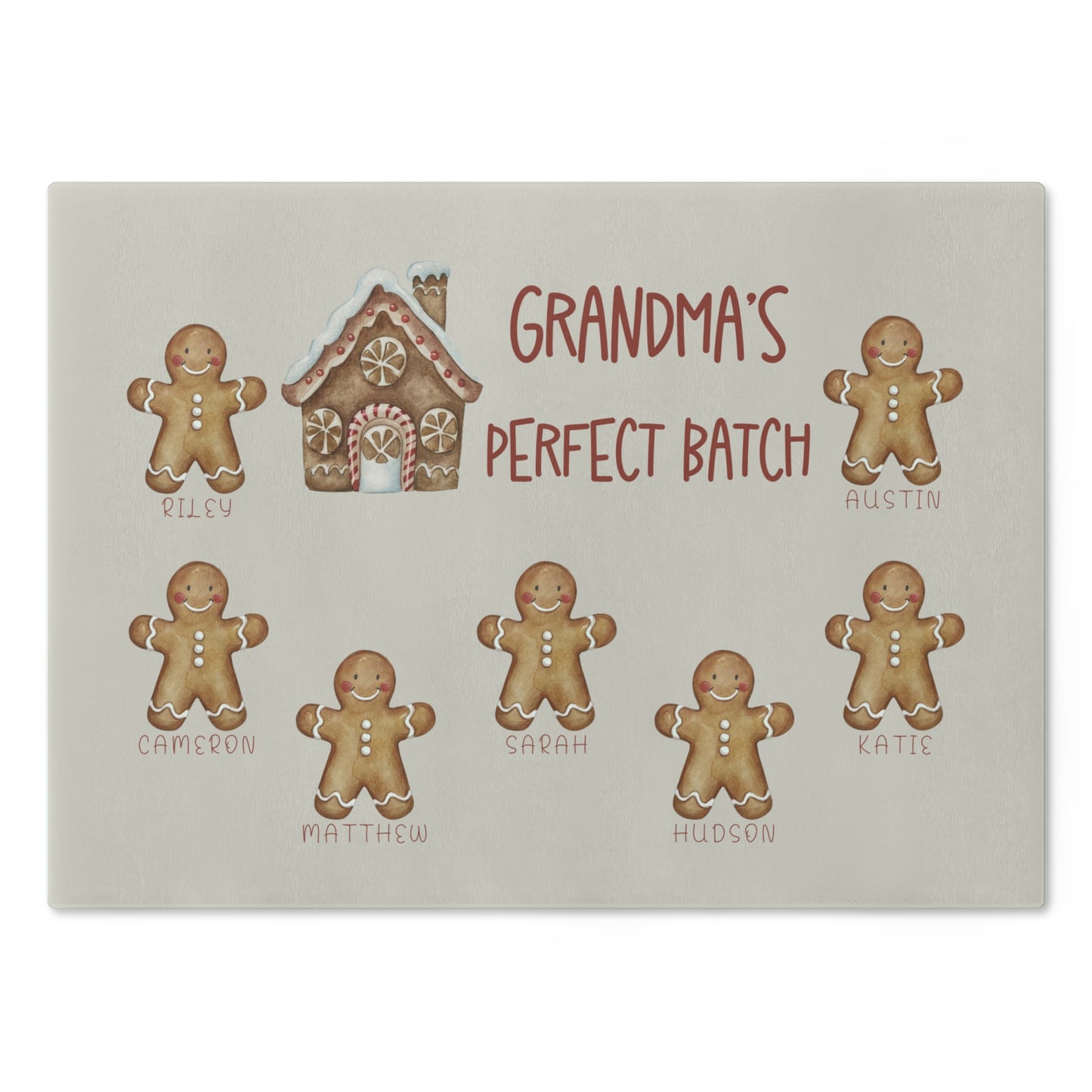 Personalized Gingerbread Christmas Glass Cutting Board