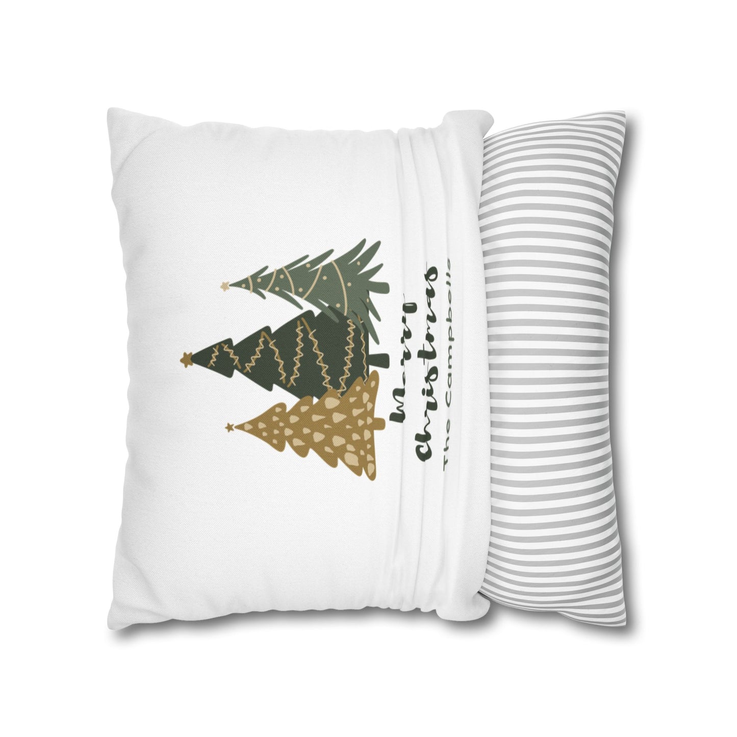 Personalized  Merry Christmas Tree Square Pillow Cover