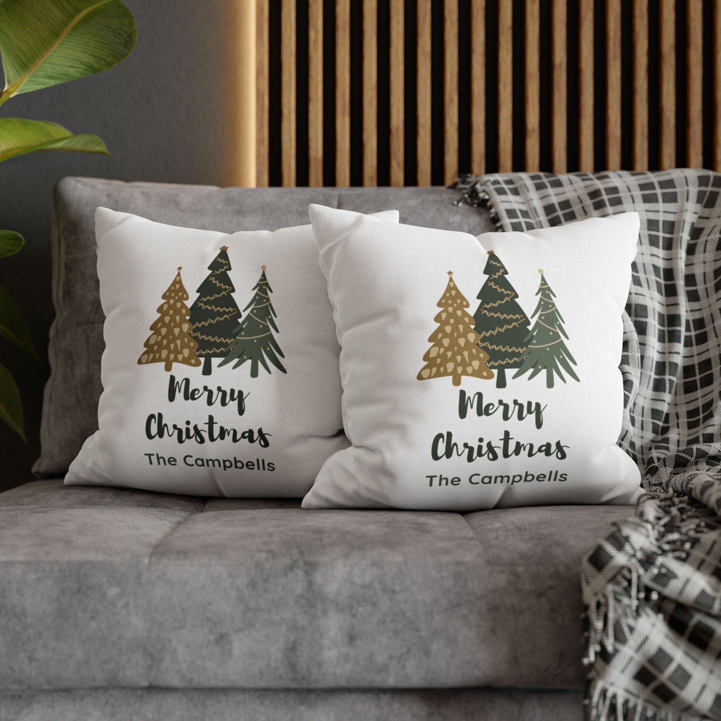 Personalized  Merry Christmas Tree Square Pillow Cover