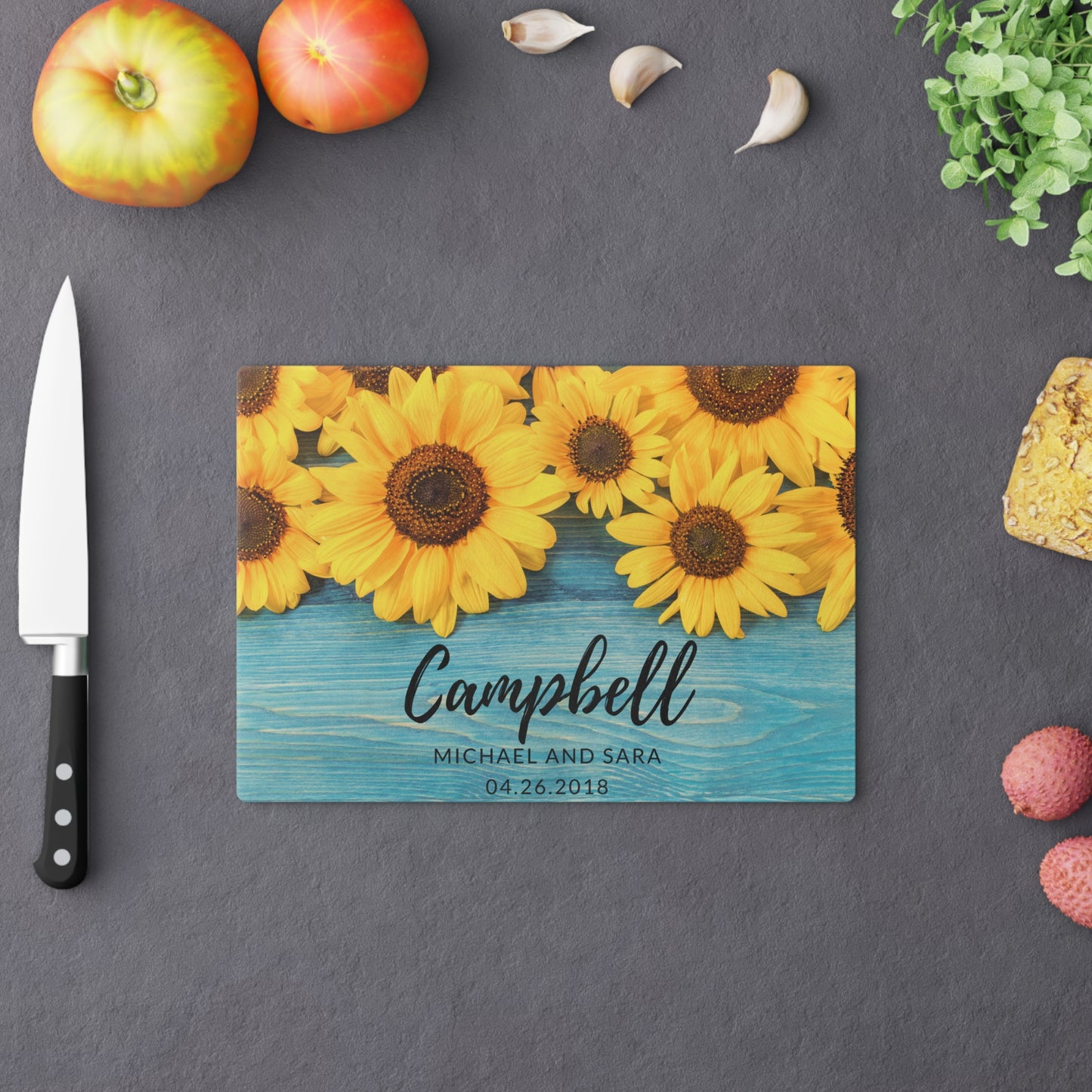 Personalized Sunflowers Cutting Board