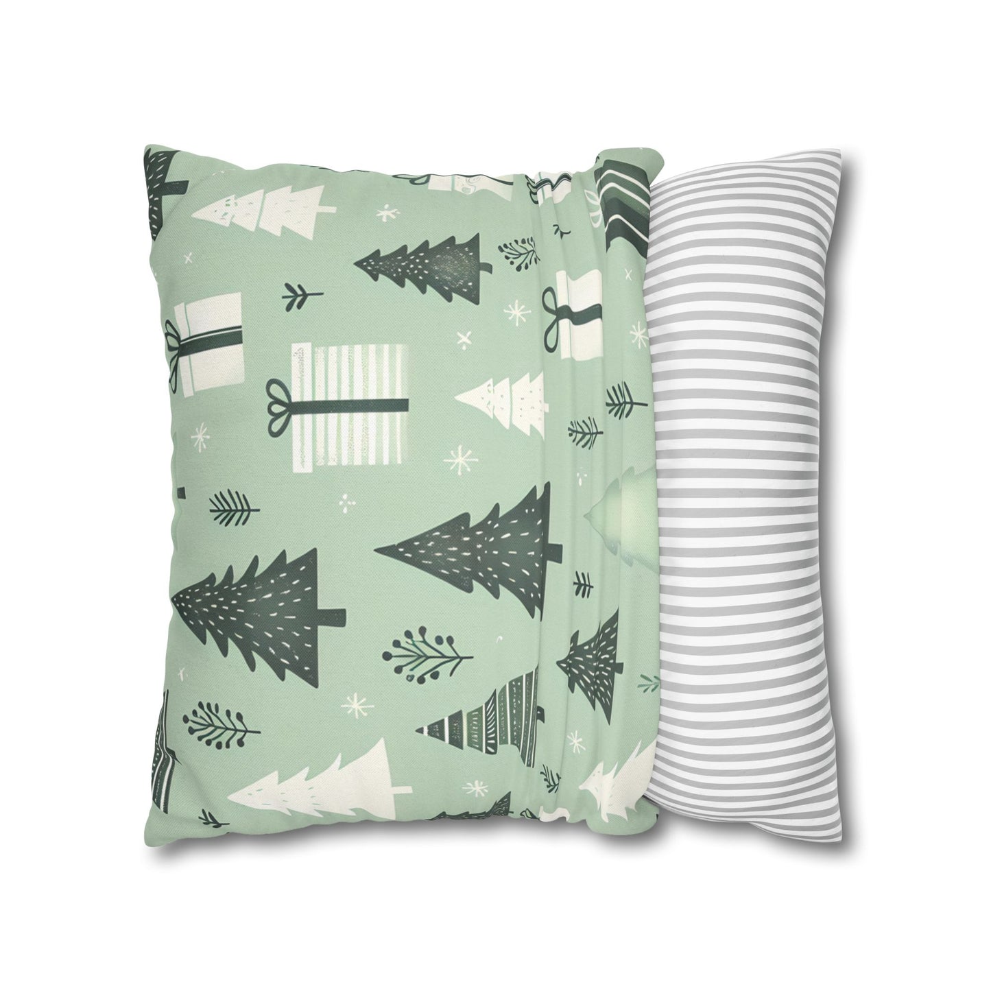 Green Christmas Tree Pattern Square Pillow Cover