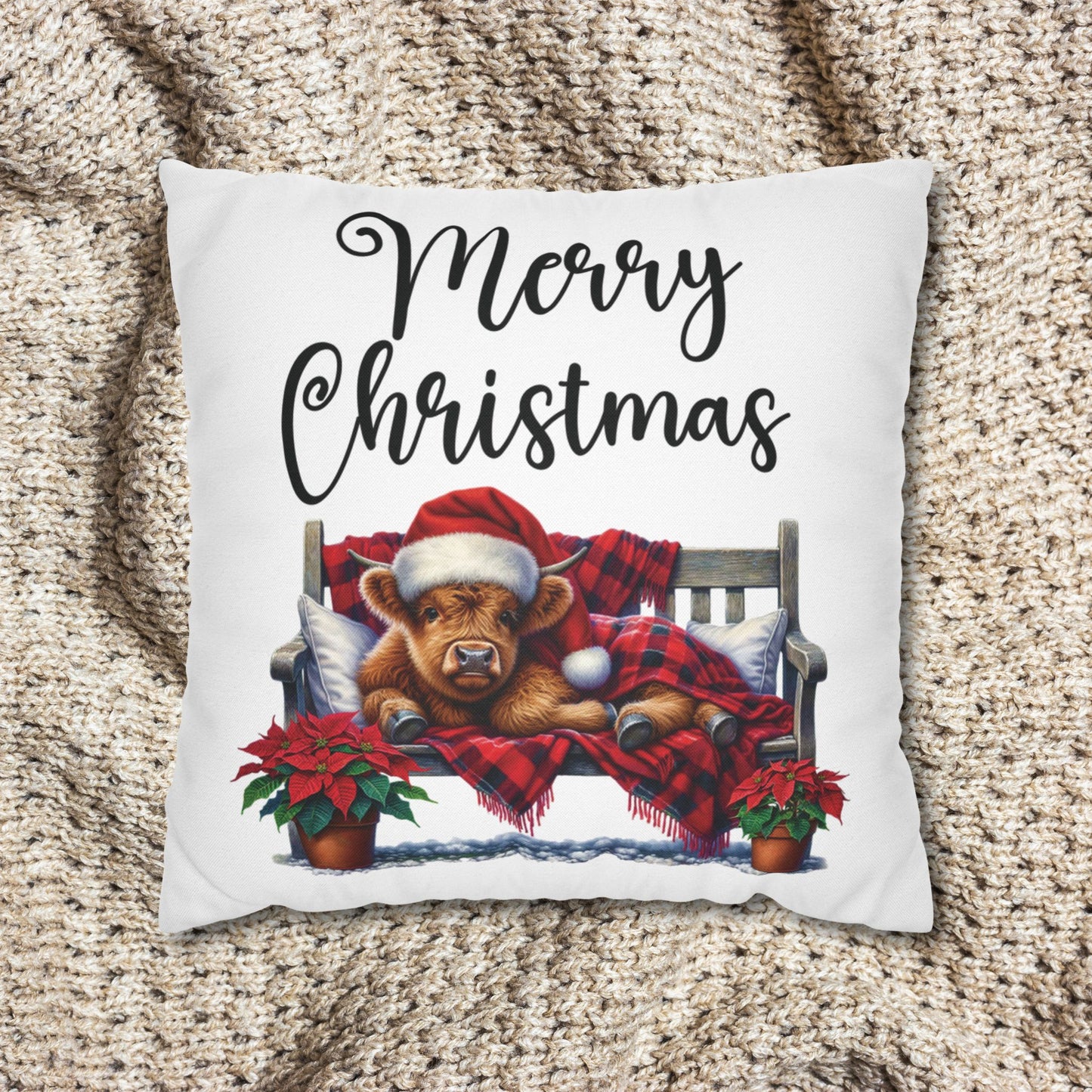 Highland Cow Christmas Square Pillow Cover