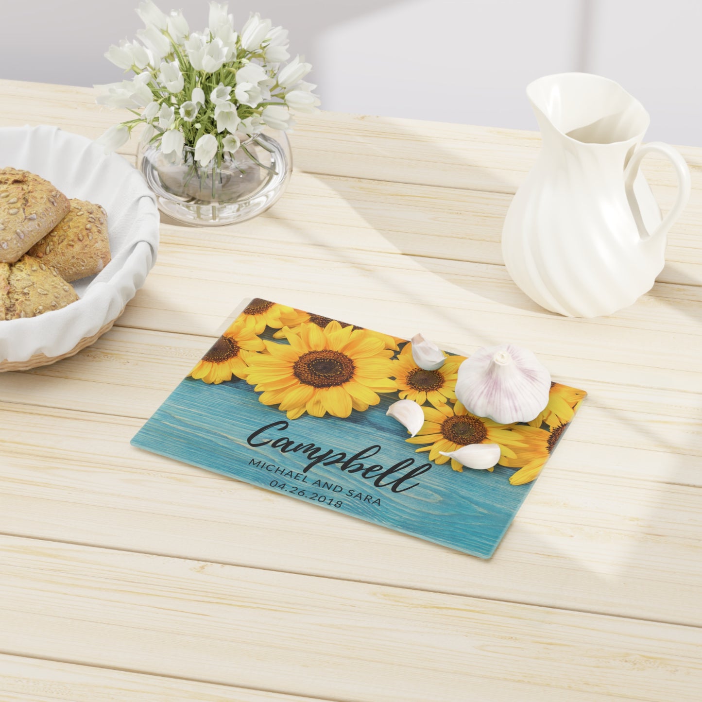 Personalized Sunflowers Cutting Board