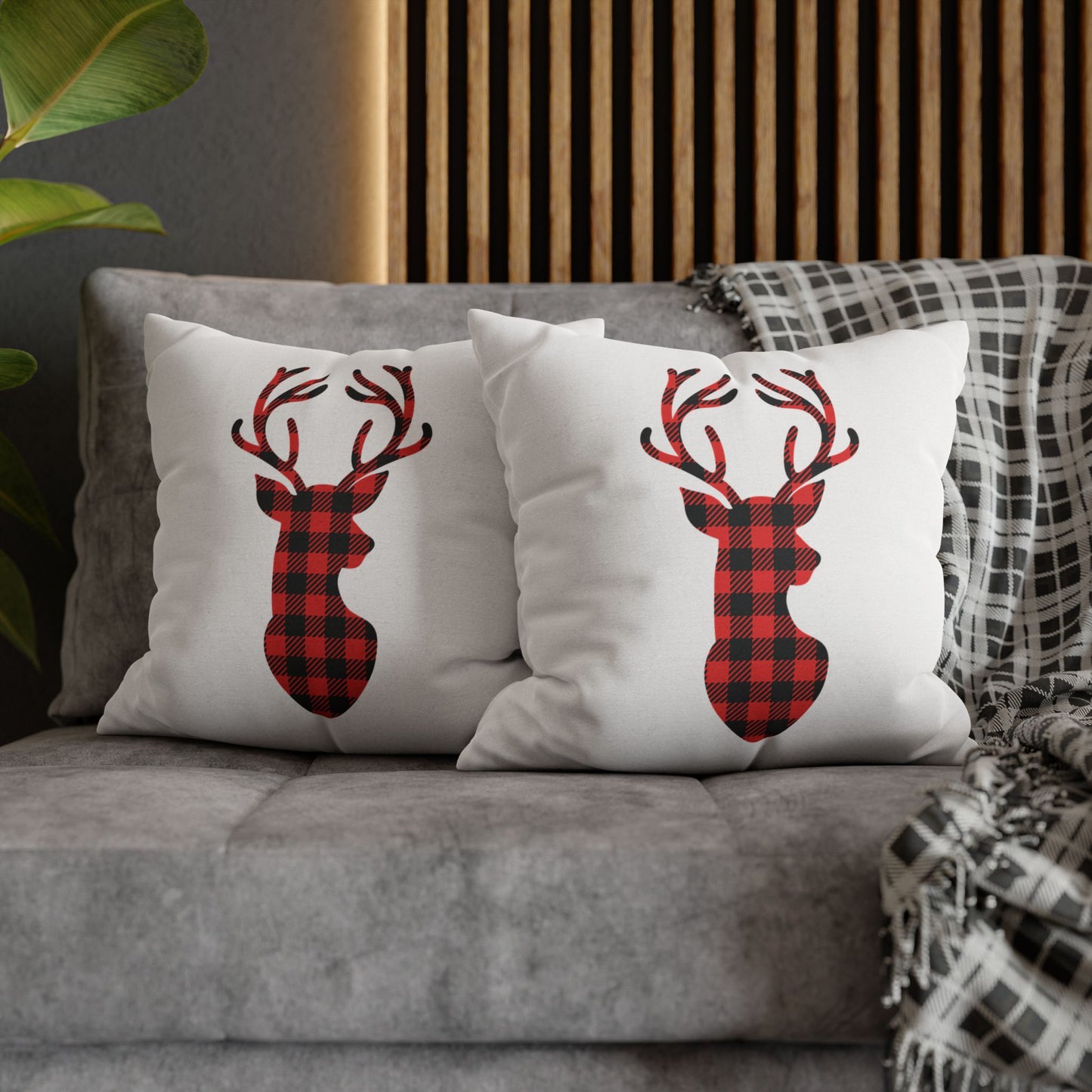 Buffalo Plaid Deer Square Pillow Cover