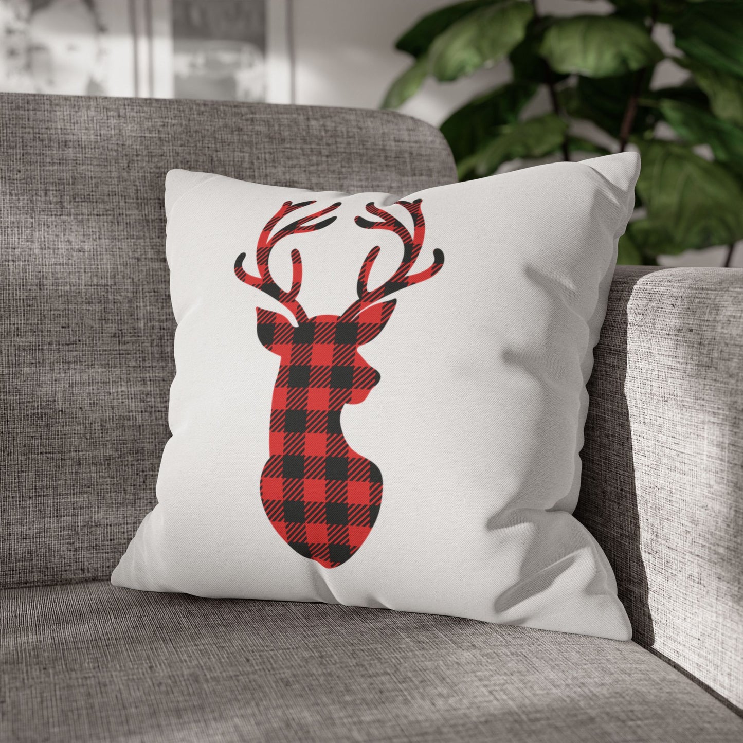 Buffalo Plaid Deer Square Pillow Cover