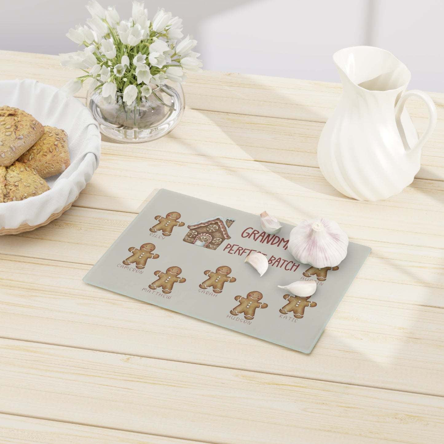 Personalized Gingerbread Christmas Glass Cutting Board