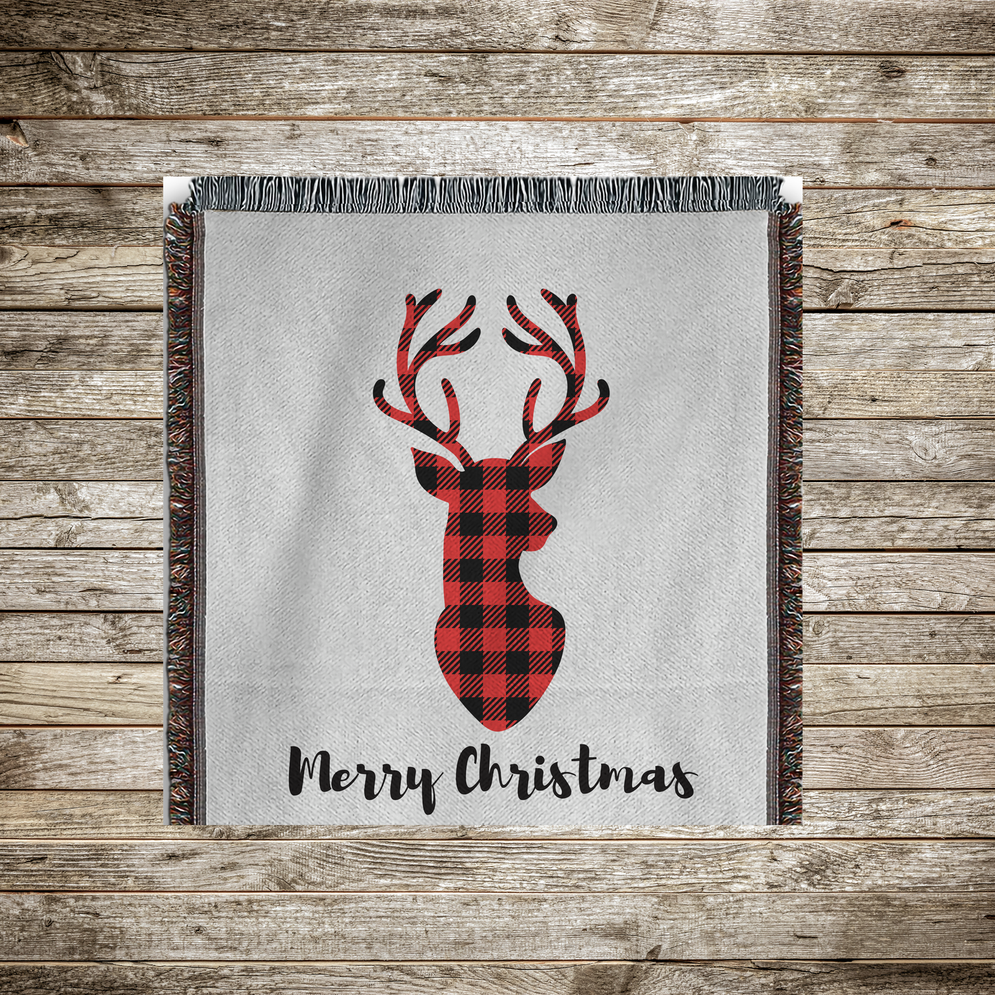 Personalized Buffalo Plaid Deer Woven Christmas Blanket