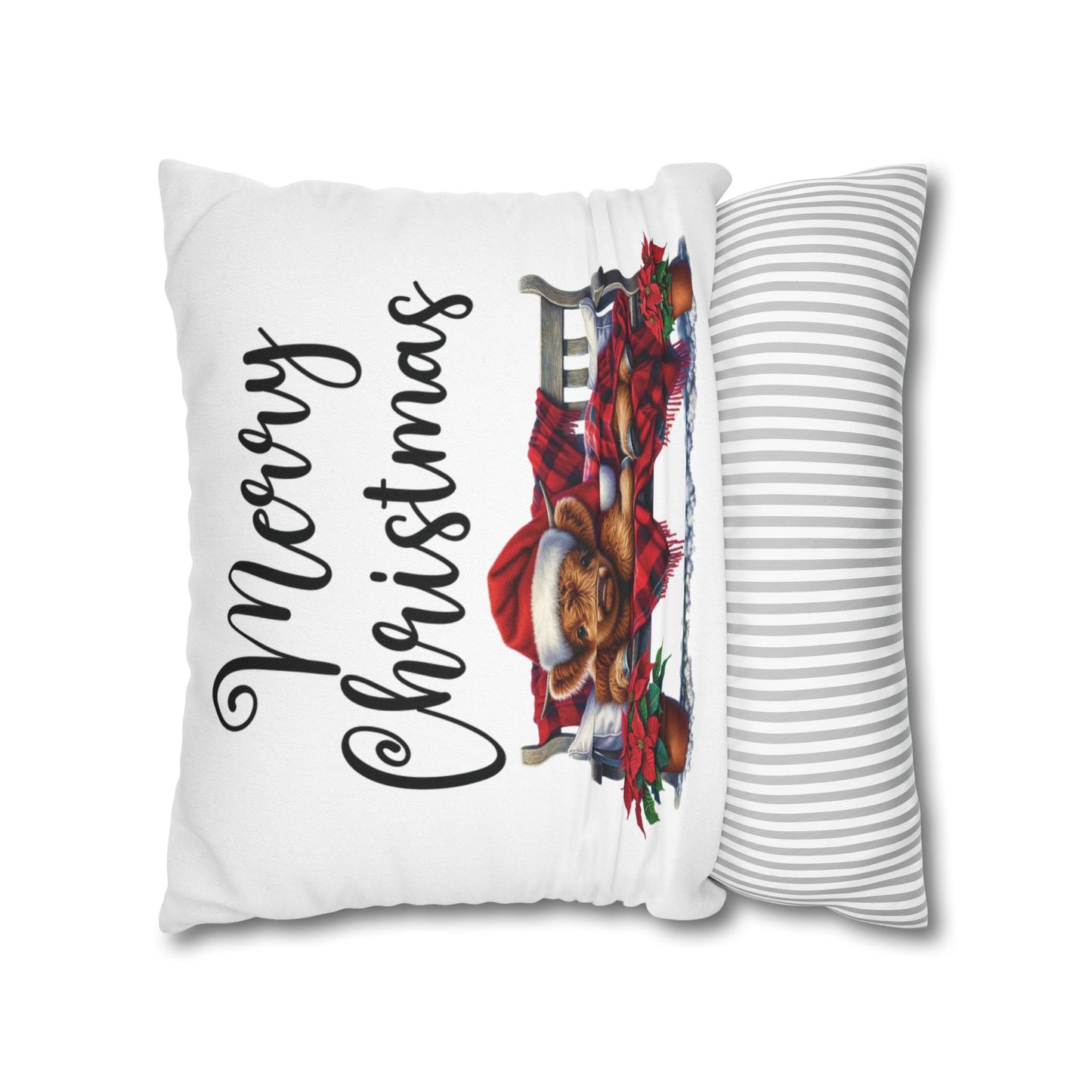 Highland Cow Christmas Square Pillow Cover