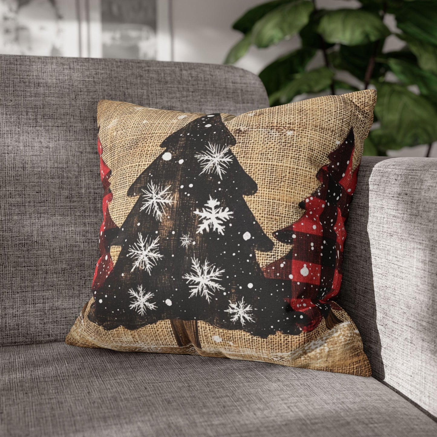 Vintage Christmas Tree Square Pillow Cover