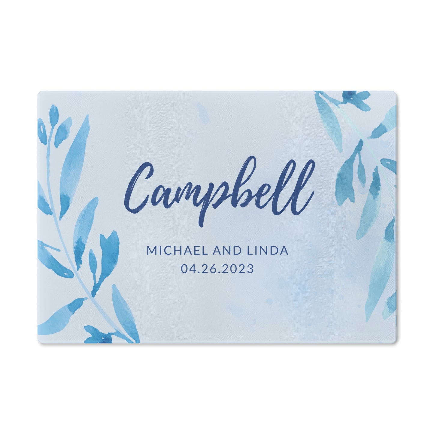 Personalized Blue Botanical Cutting Board