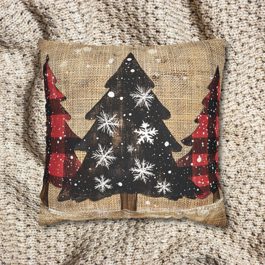 Vintage Christmas Tree Square Pillow Cover