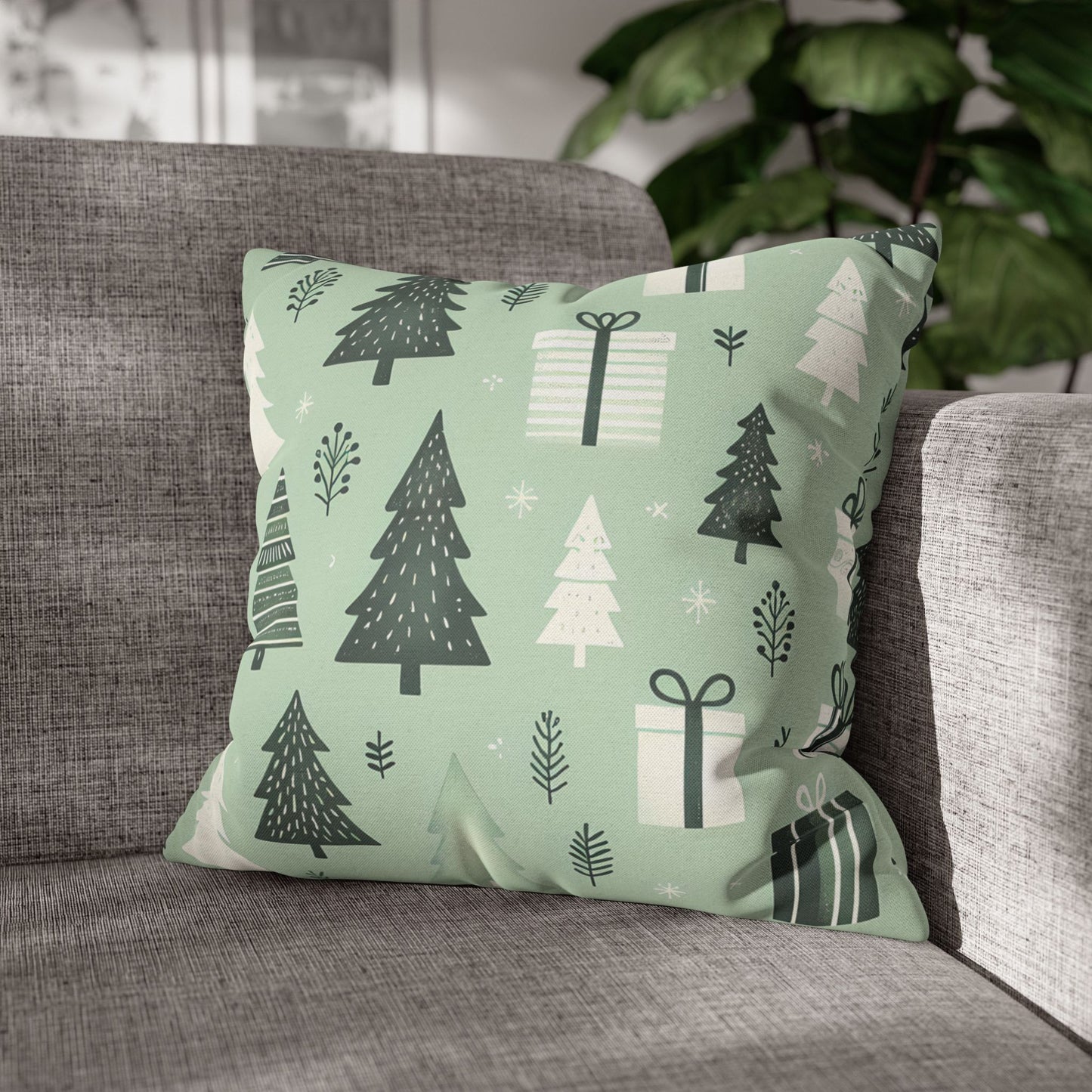 Green Christmas Tree Pattern Square Pillow Cover