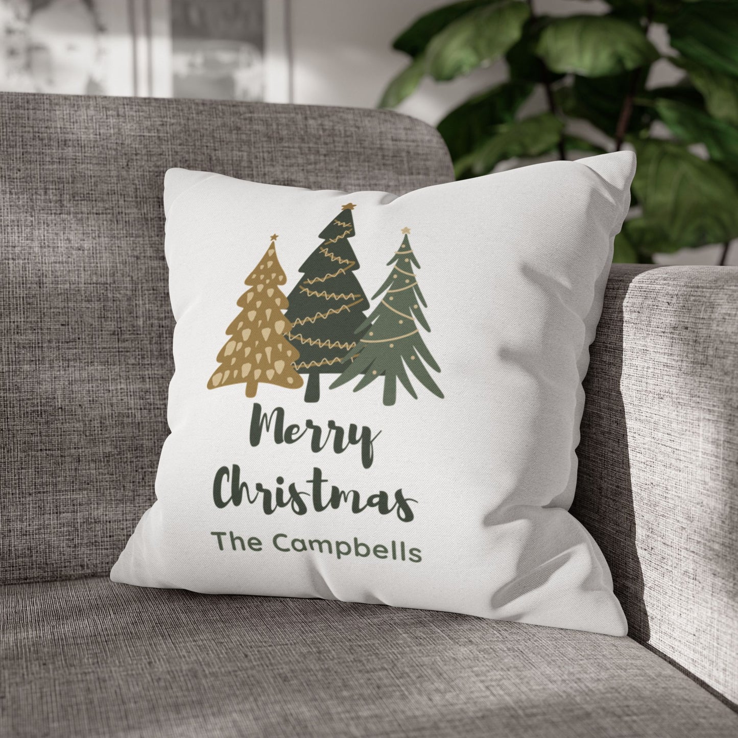 Personalized  Merry Christmas Tree Square Pillow Cover