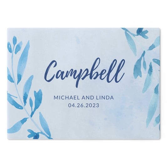 Personalized Blue Botanical Cutting Board