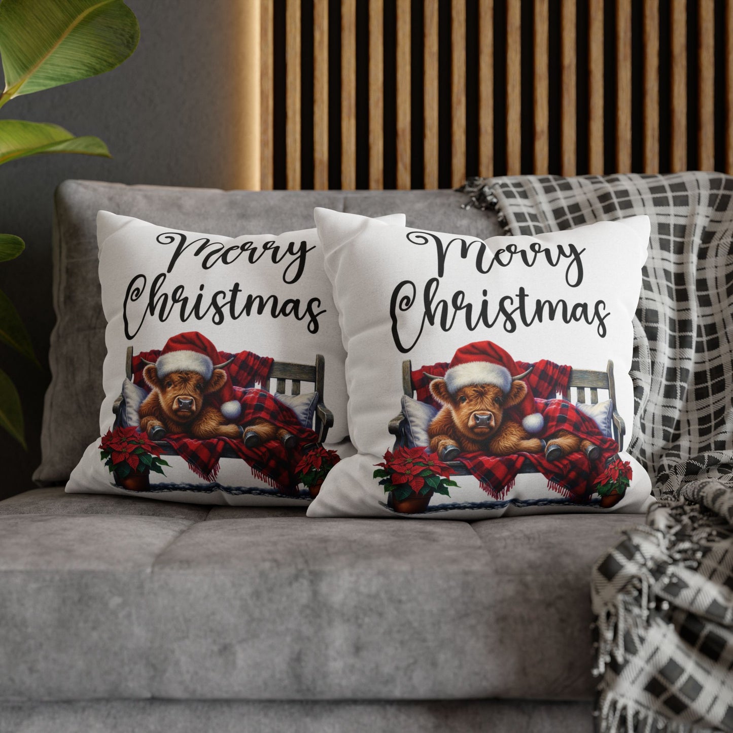 Highland Cow Christmas Square Pillow Cover