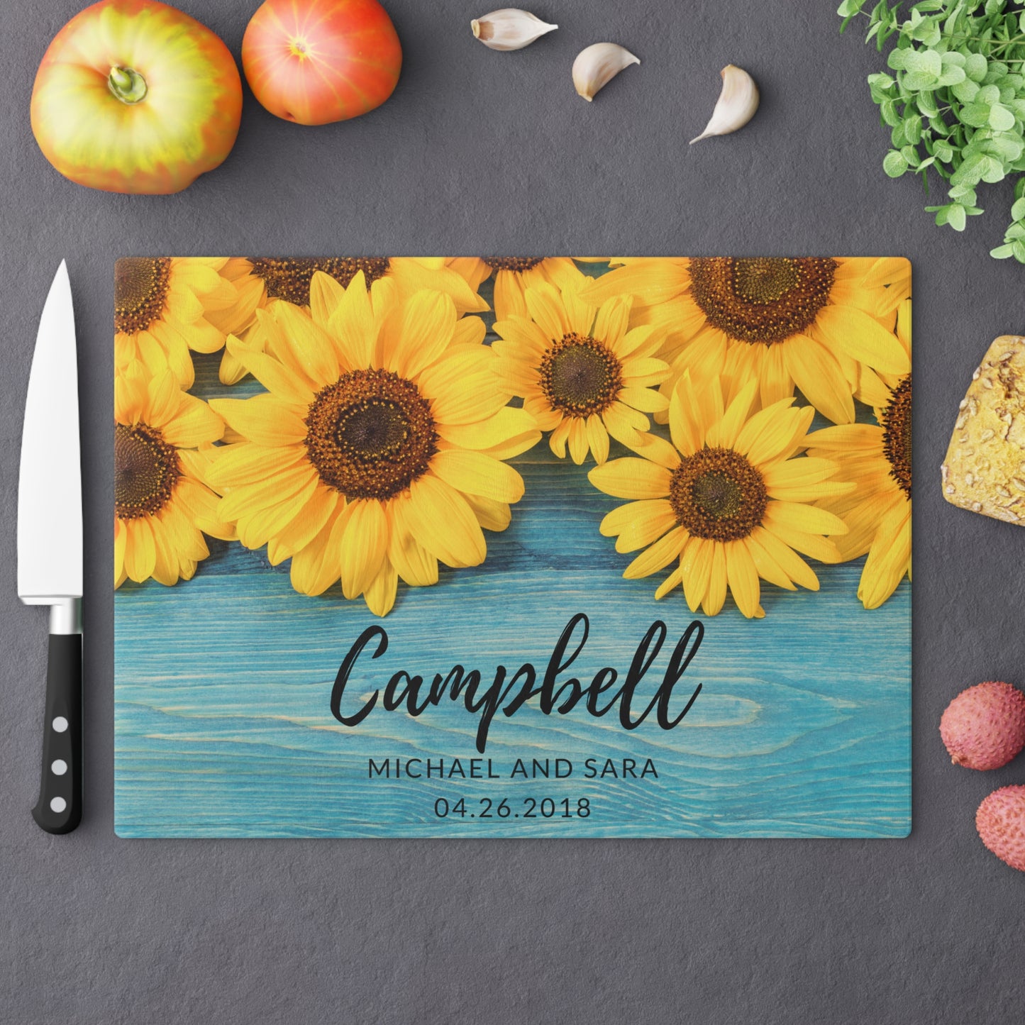 Personalized Sunflowers Cutting Board