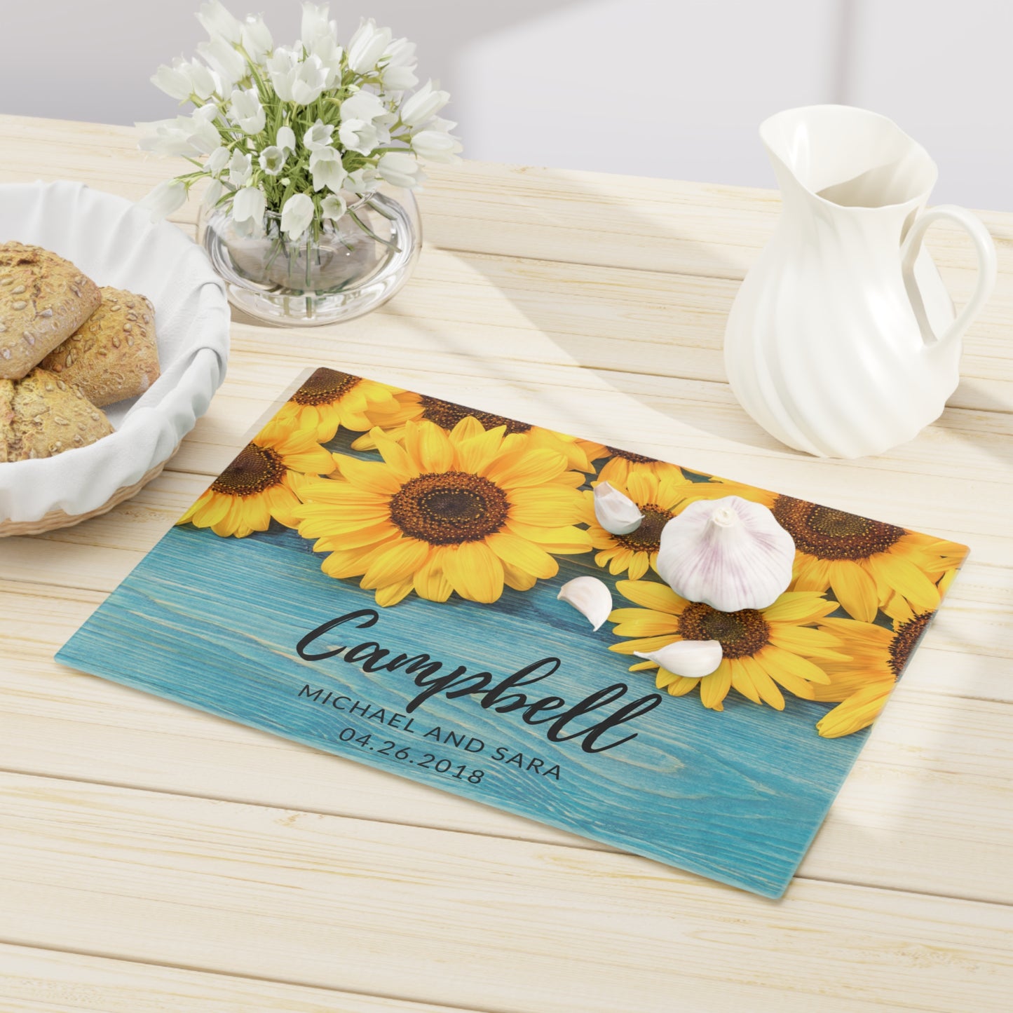 Personalized Sunflowers Cutting Board