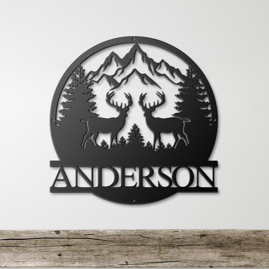 Rustic Deer Scene Metal Sign with Personalized Name