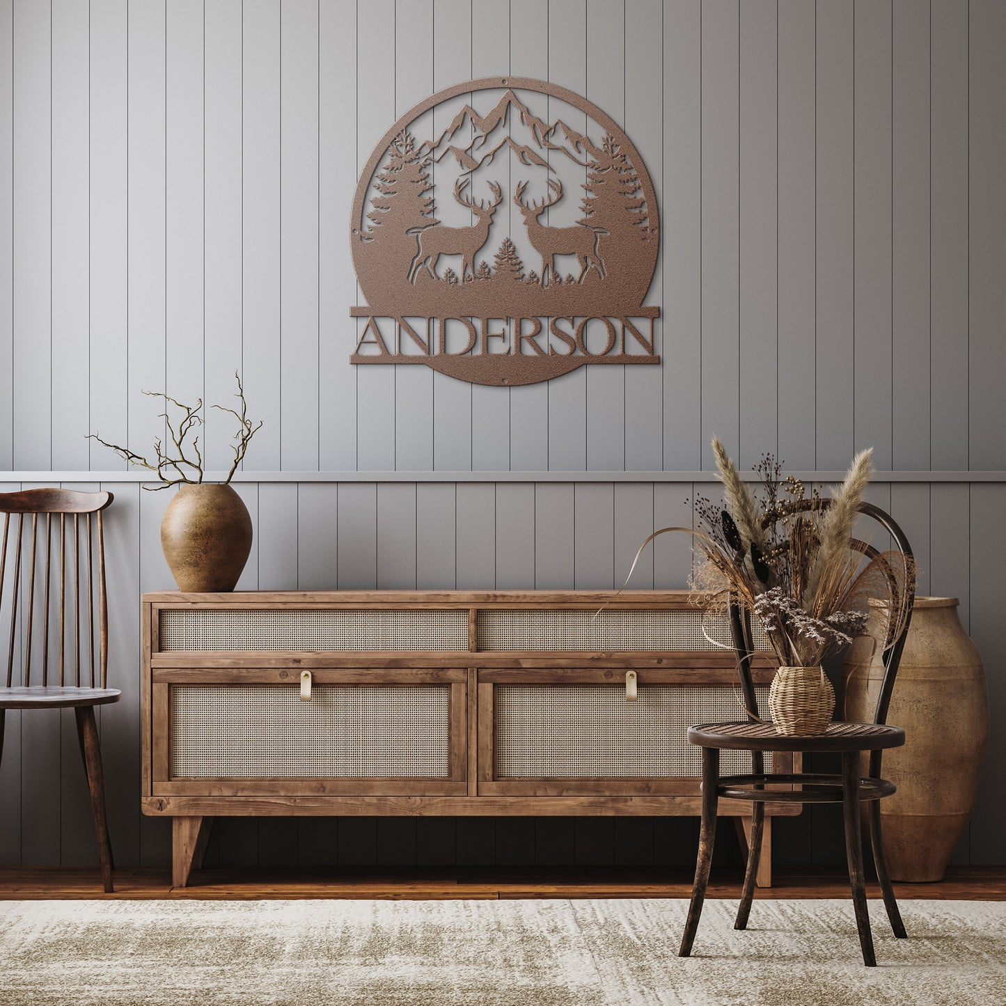 Rustic Deer Scene Metal Sign with Personalized Name