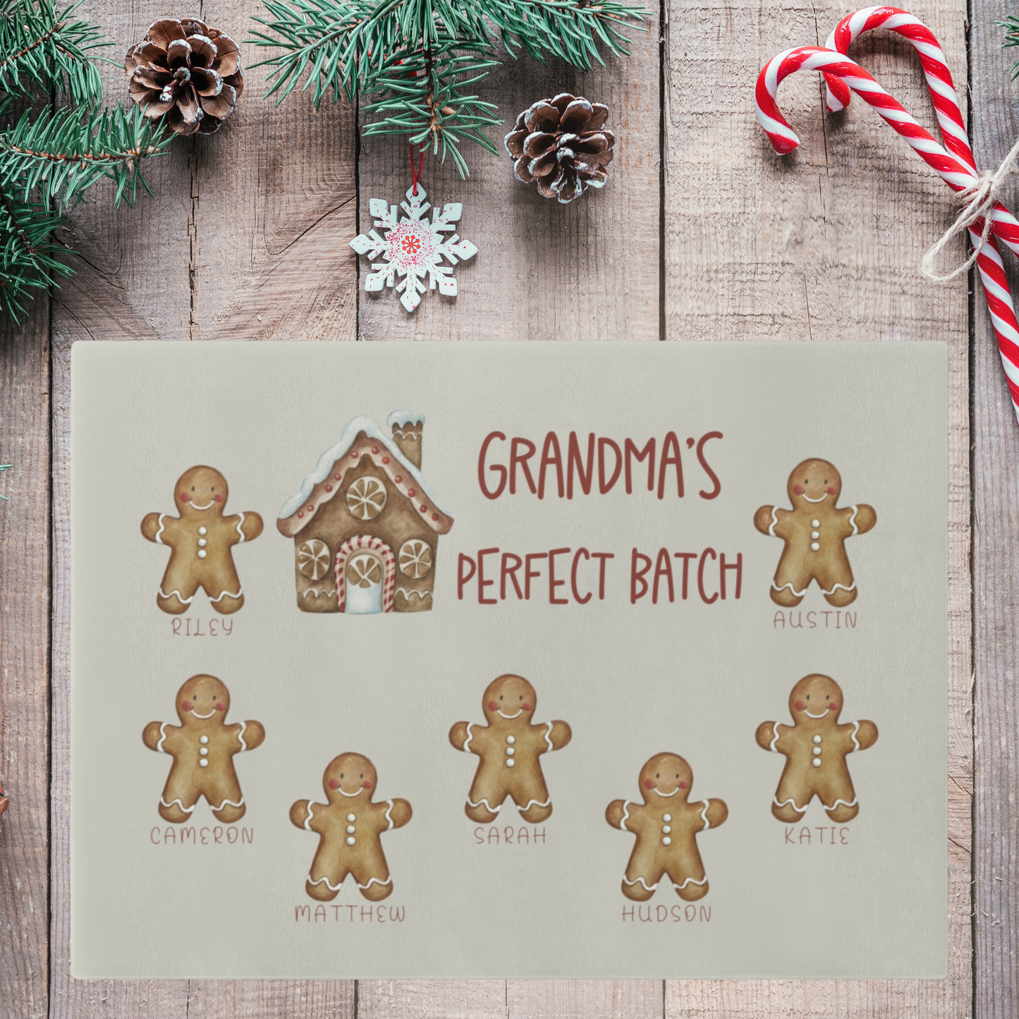 Personalized Gingerbread Christmas Glass Cutting Board